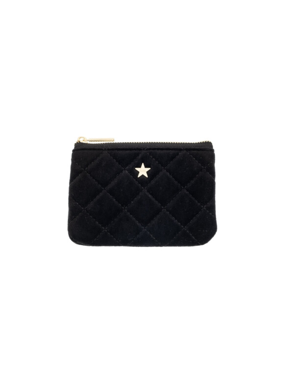 VELVET QUILTED MINI POUCH BLACK