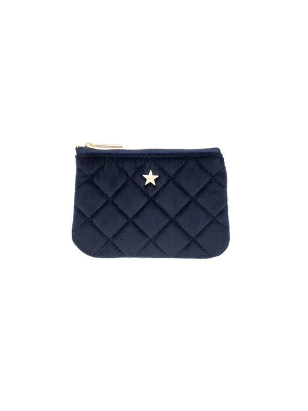 VELVET QUILTED MINI POUCH NAVY BLUE