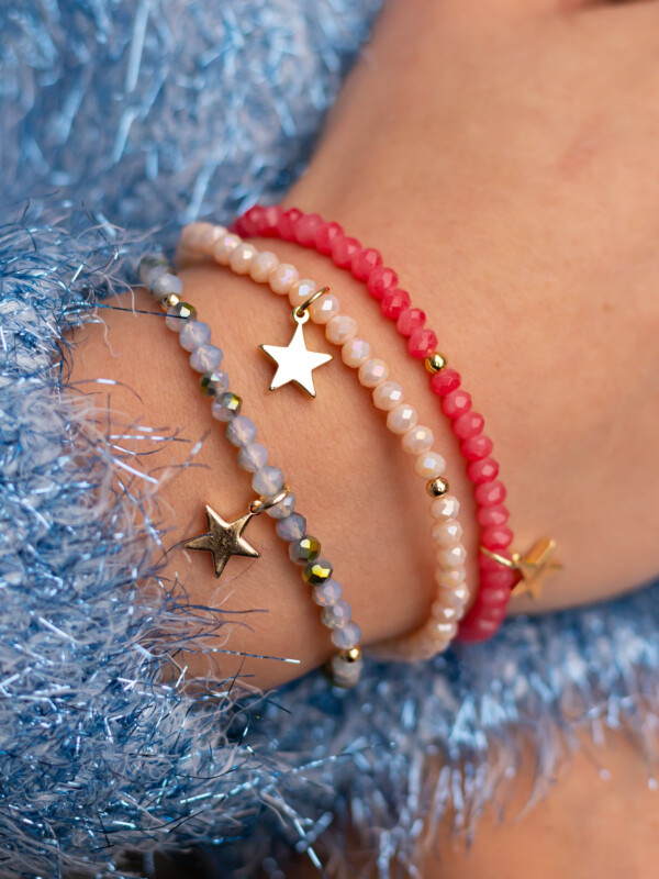 CRYSTAL BEAD BRACELET SPARKLED GERANIUM PINK