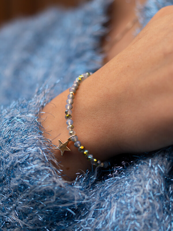 CRYSTAL BEAD BRACELET SPARKLED COOL BLUE