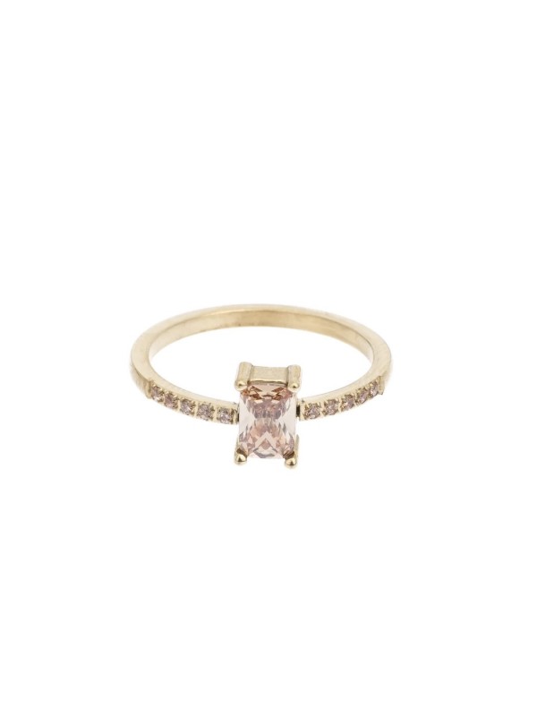 SINGLE BAGUETTE RING W/CRYSTALS GOLD + CHAMPAGNE