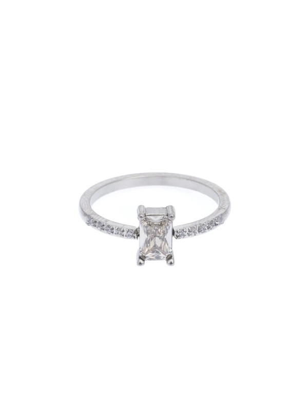 SINGLE BAGUETTE RING W/CRYSTALS SILVER