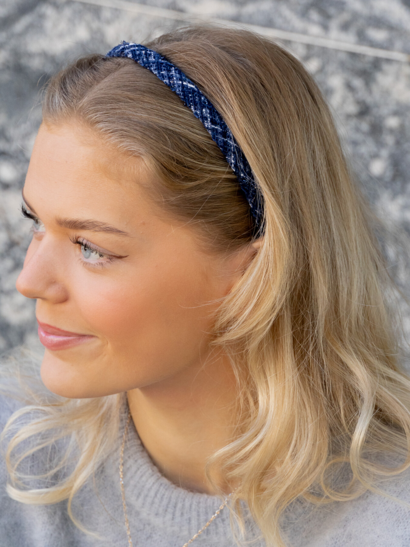 TWEED HAIR BAND THIN NAVY BLUE