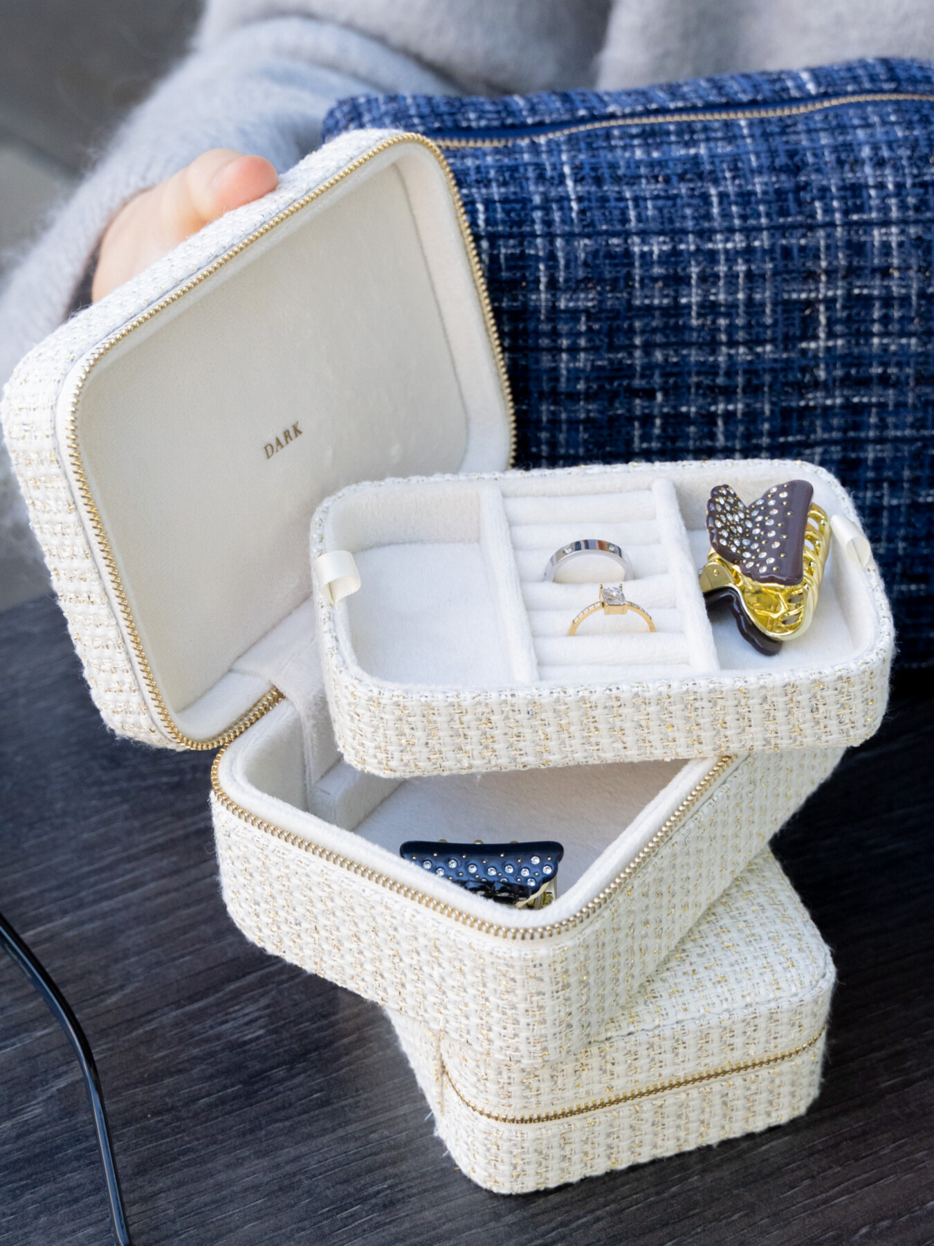 TWEED JEWELLERY BOX OFF WHITE W/GOLD