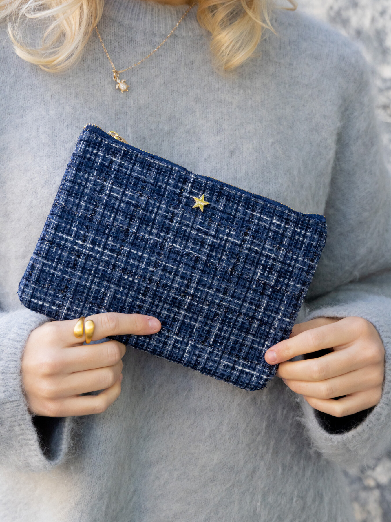 TWEED SMALL POUCH NAVY BLUE