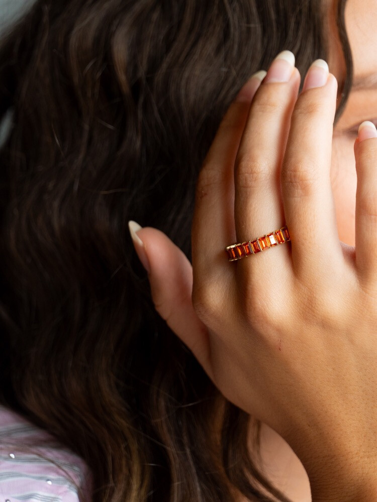 Baguette Crystal Ring Orange