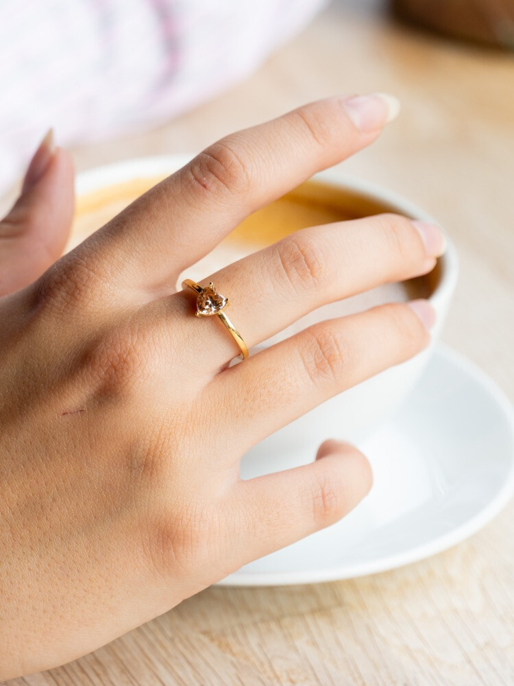 HEART CRYSTAL RING GOLD + CHAMPAGNE