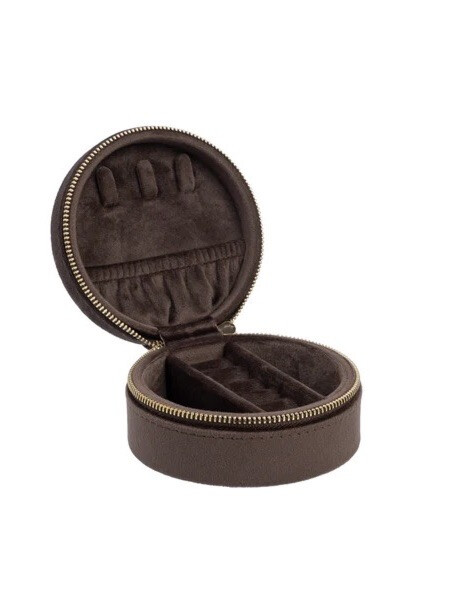 Velvet Jewellery Box Round Choclate Brown