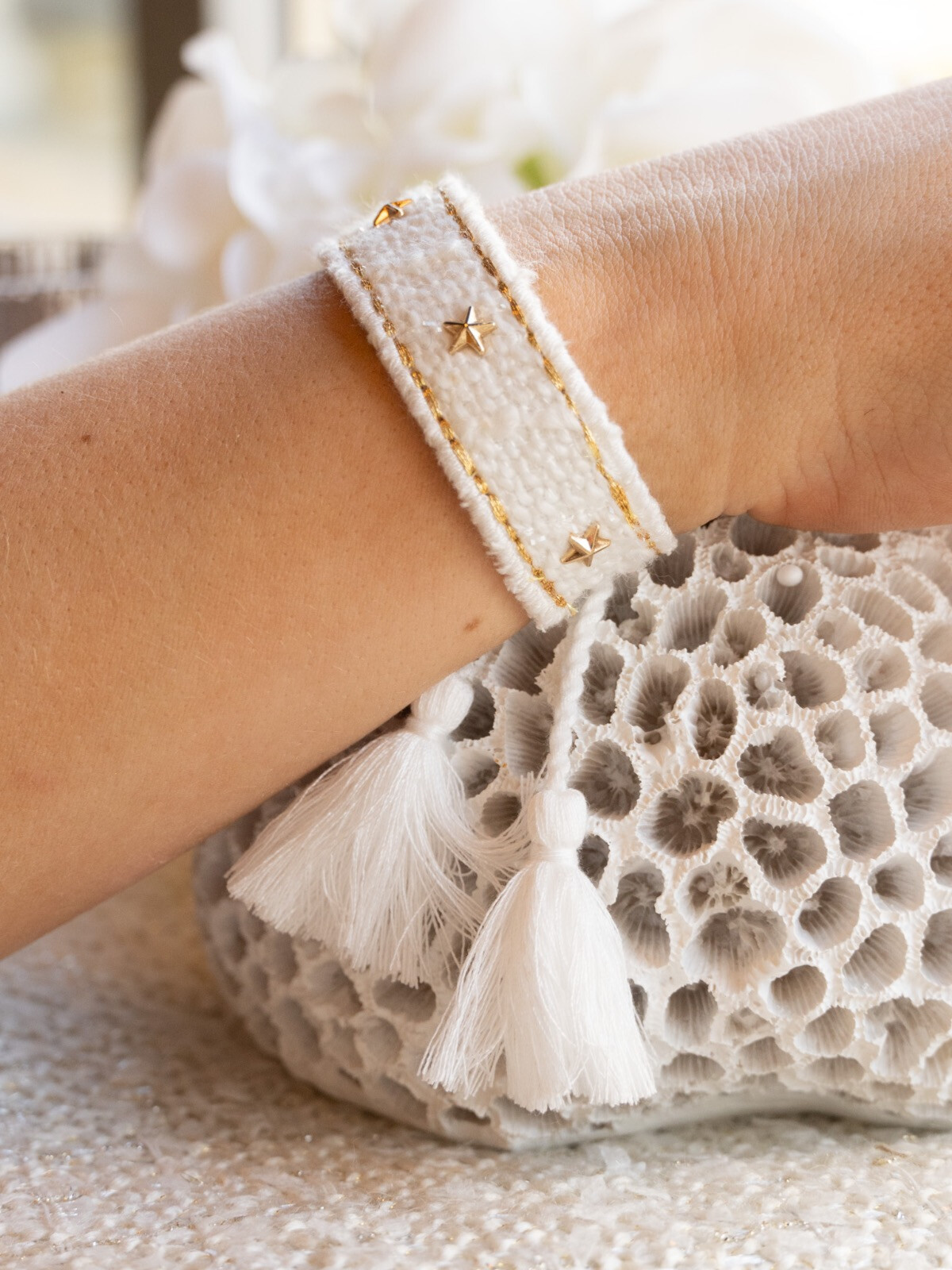 TWEED STAR STUD BRACELET OFF WHITE