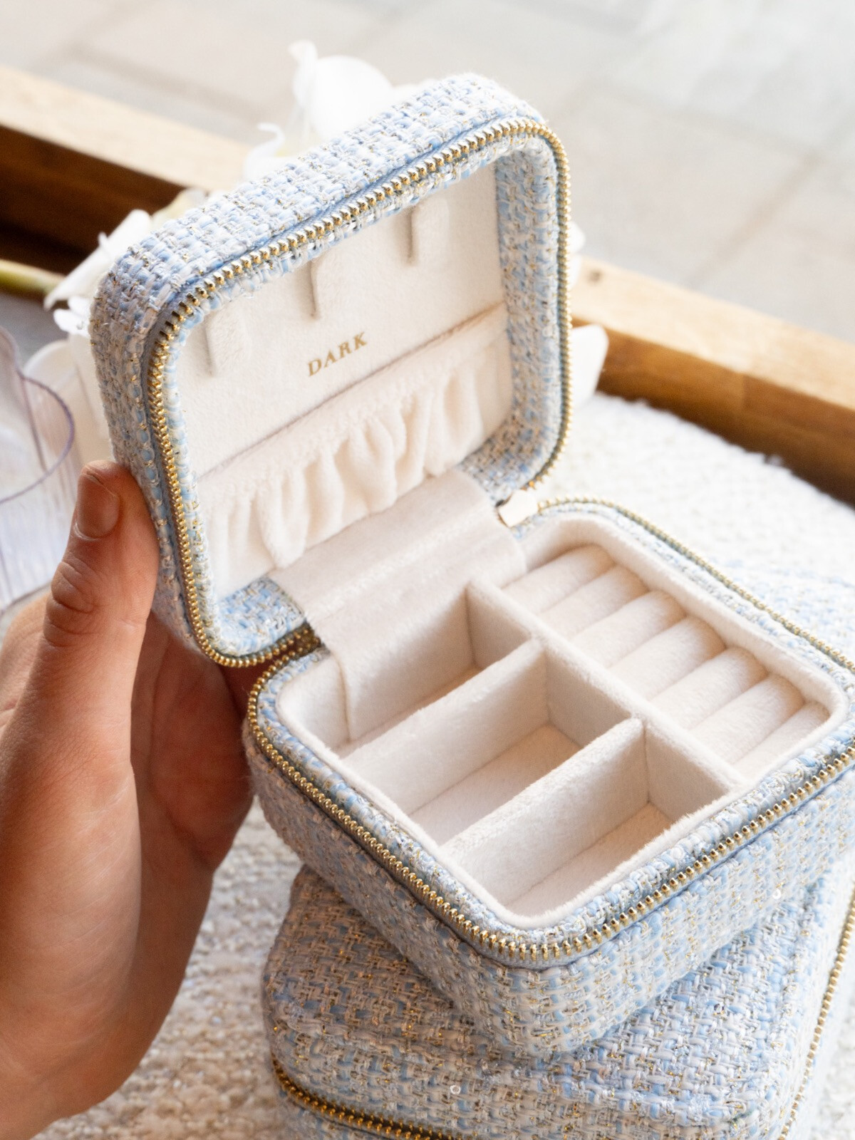 TWEED JEWELLERY BOX MINI LIGHT BLUE