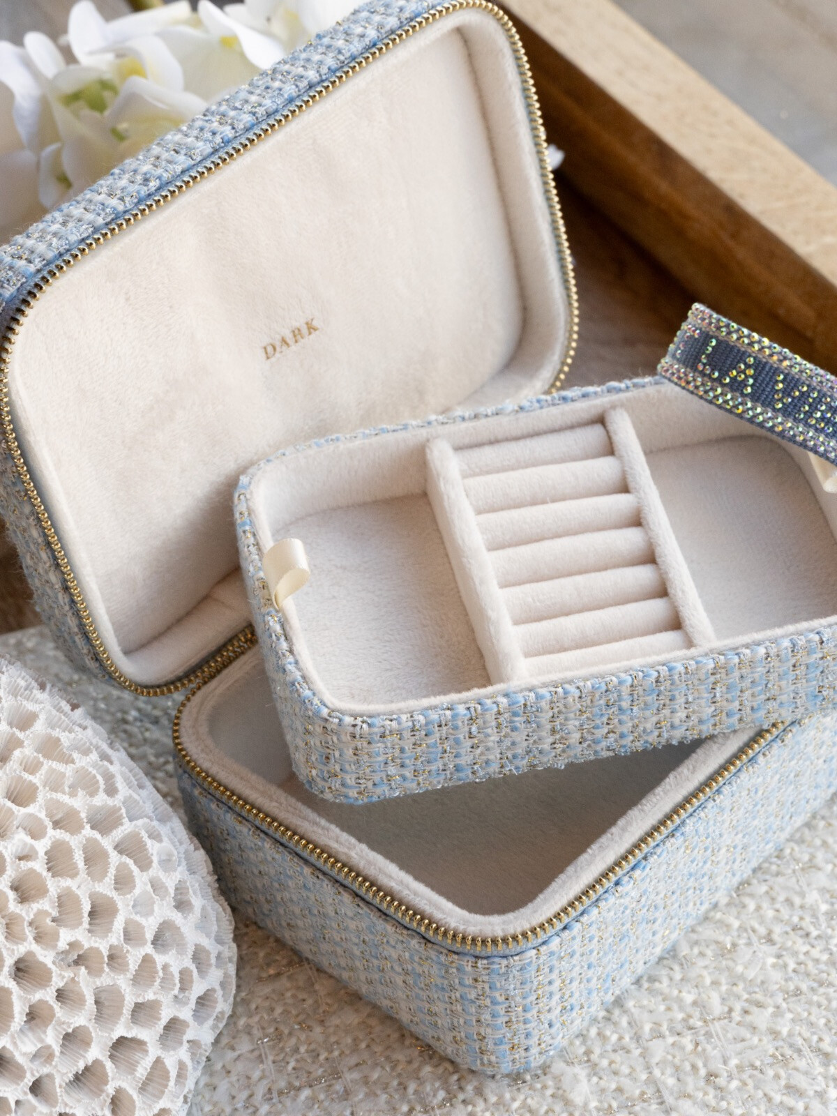 TWEED JEWELLERY BOX LIGHT BLUE