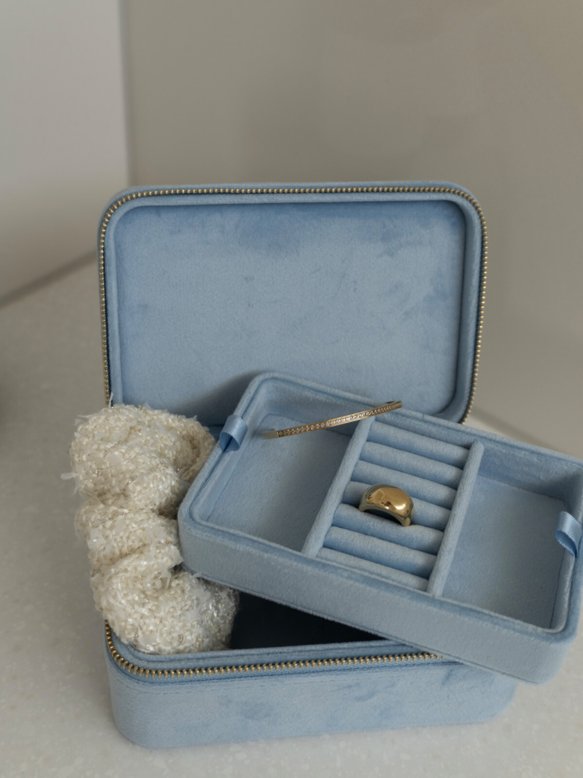 Velvet Jewellery Box Light Blue