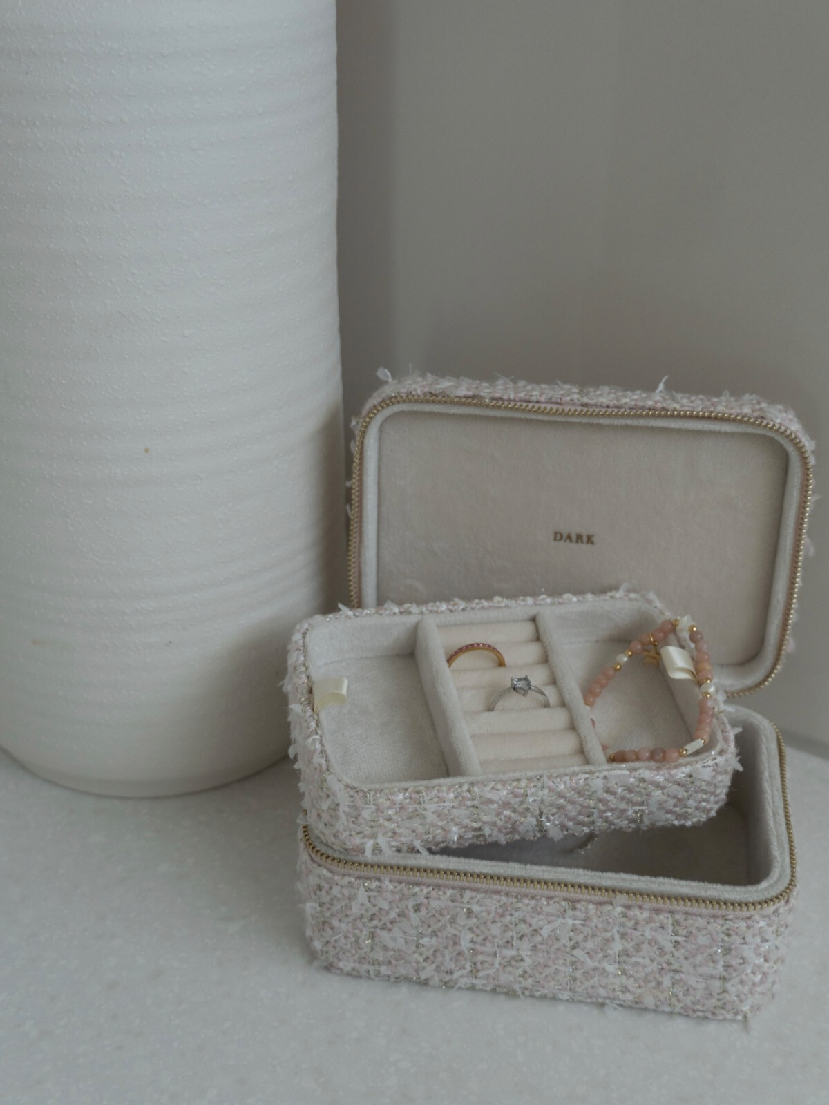 TWEED JEWELLERY BOX PALE ROSE