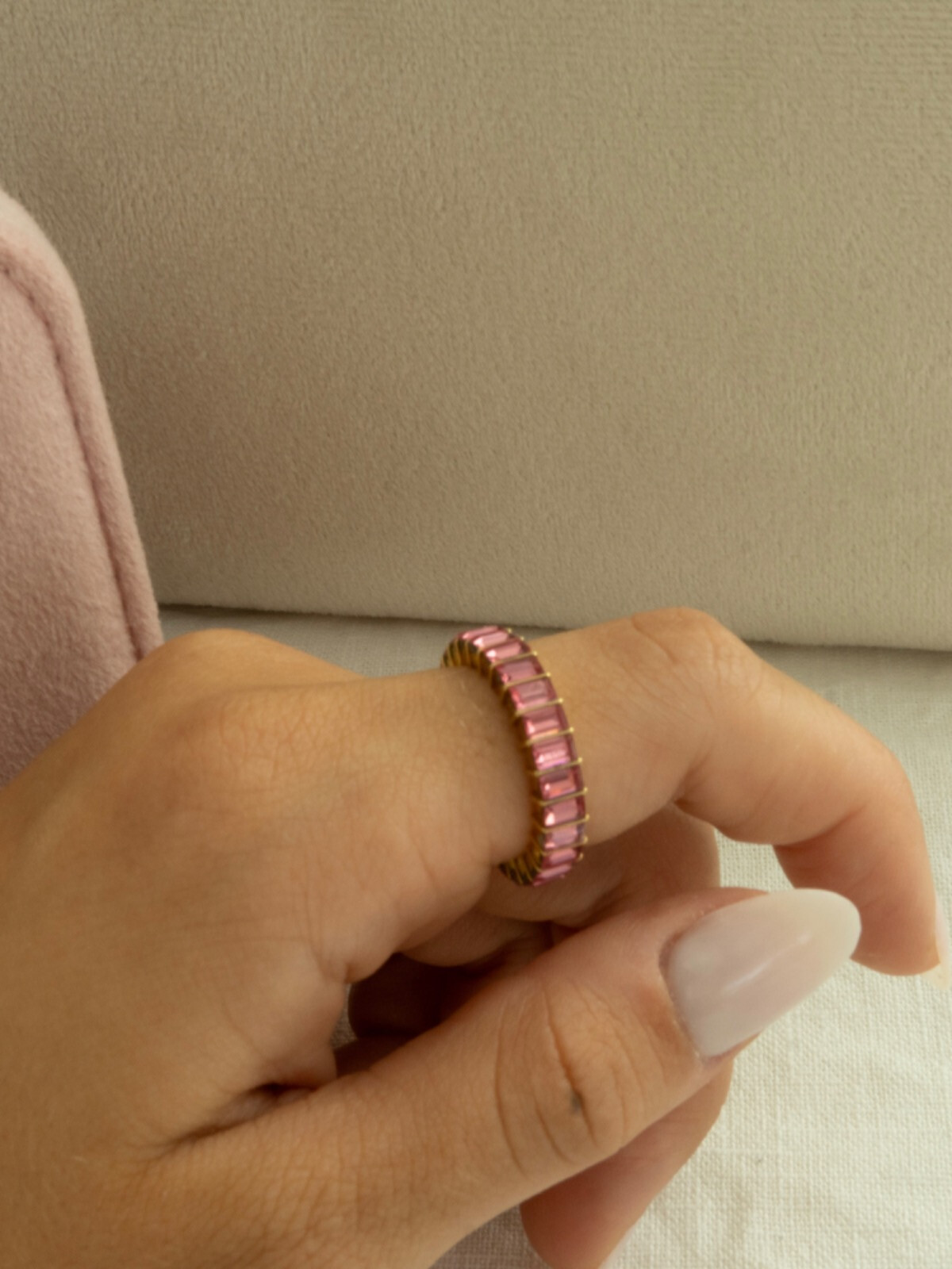 Baguette Crystal Ring Pink