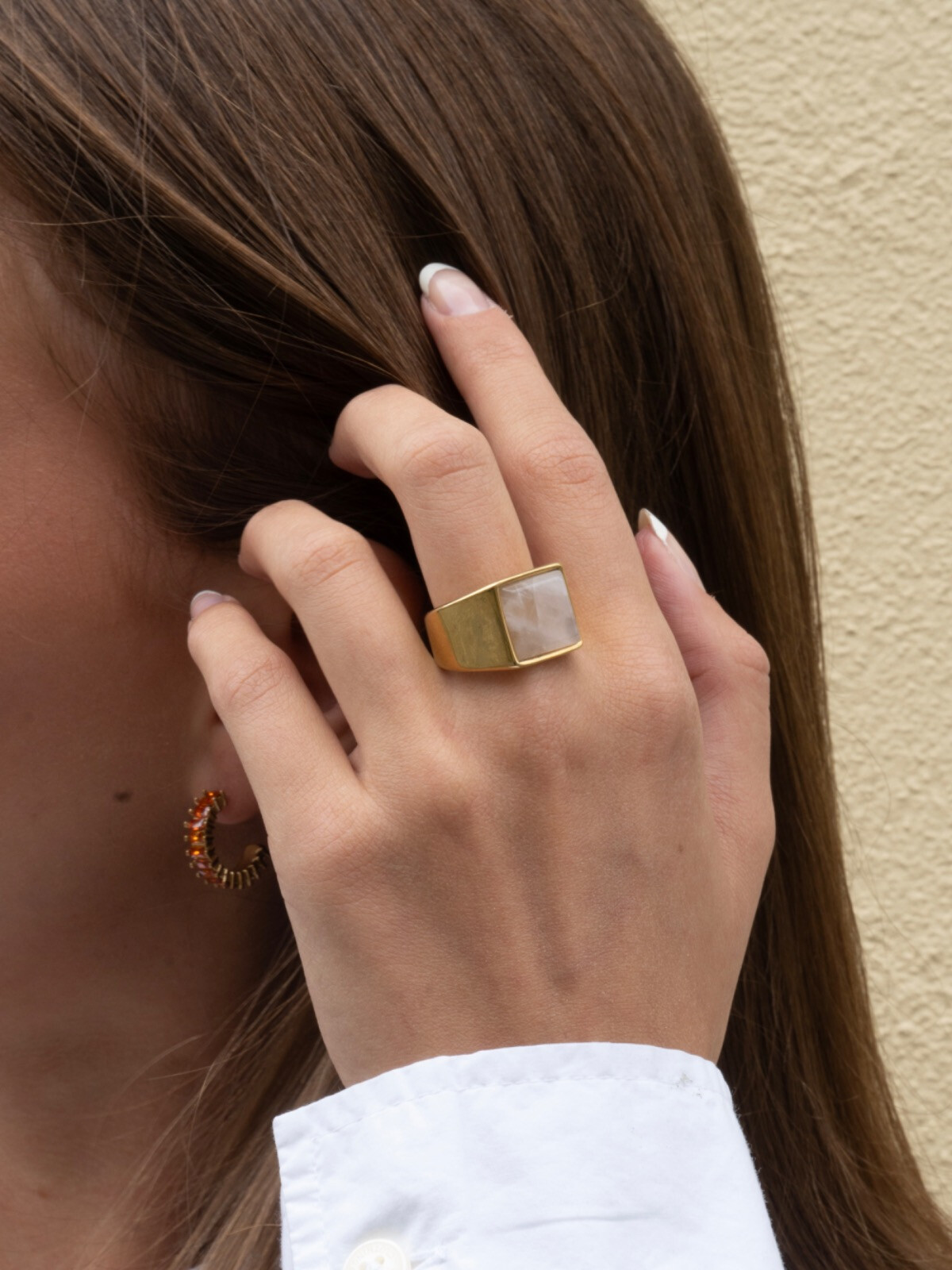 SIGNET RING STOR GOLD W/ROSE QUARTZ