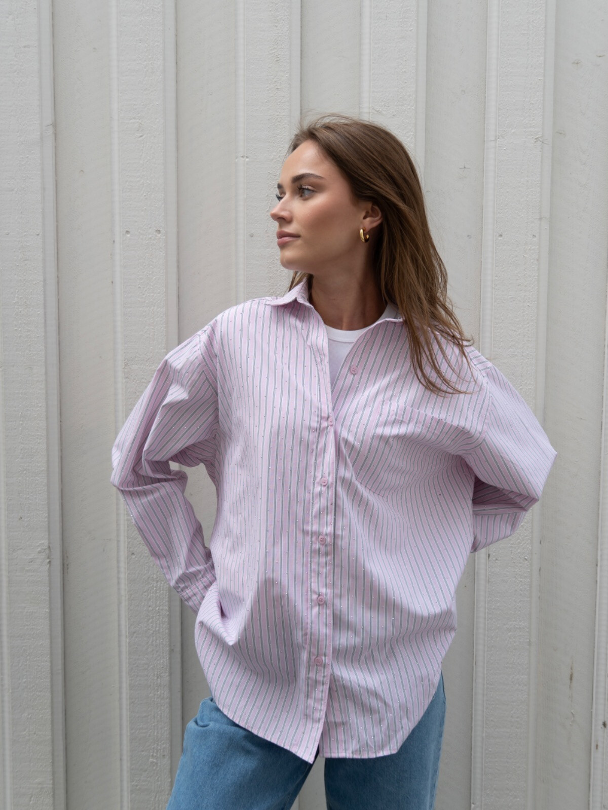 DALMA STRIPE STONE SHIRT ROSE GLITTER