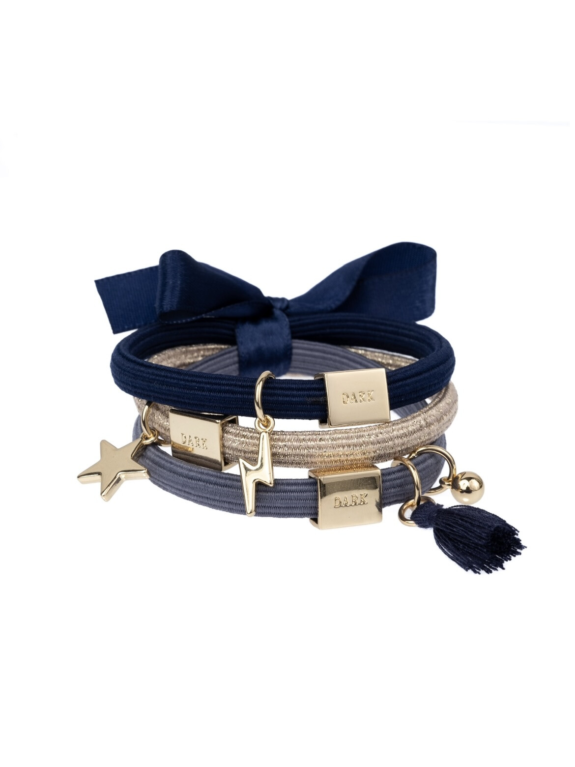 HAIR TIES 3PK NAVY BLUES W/GOLD