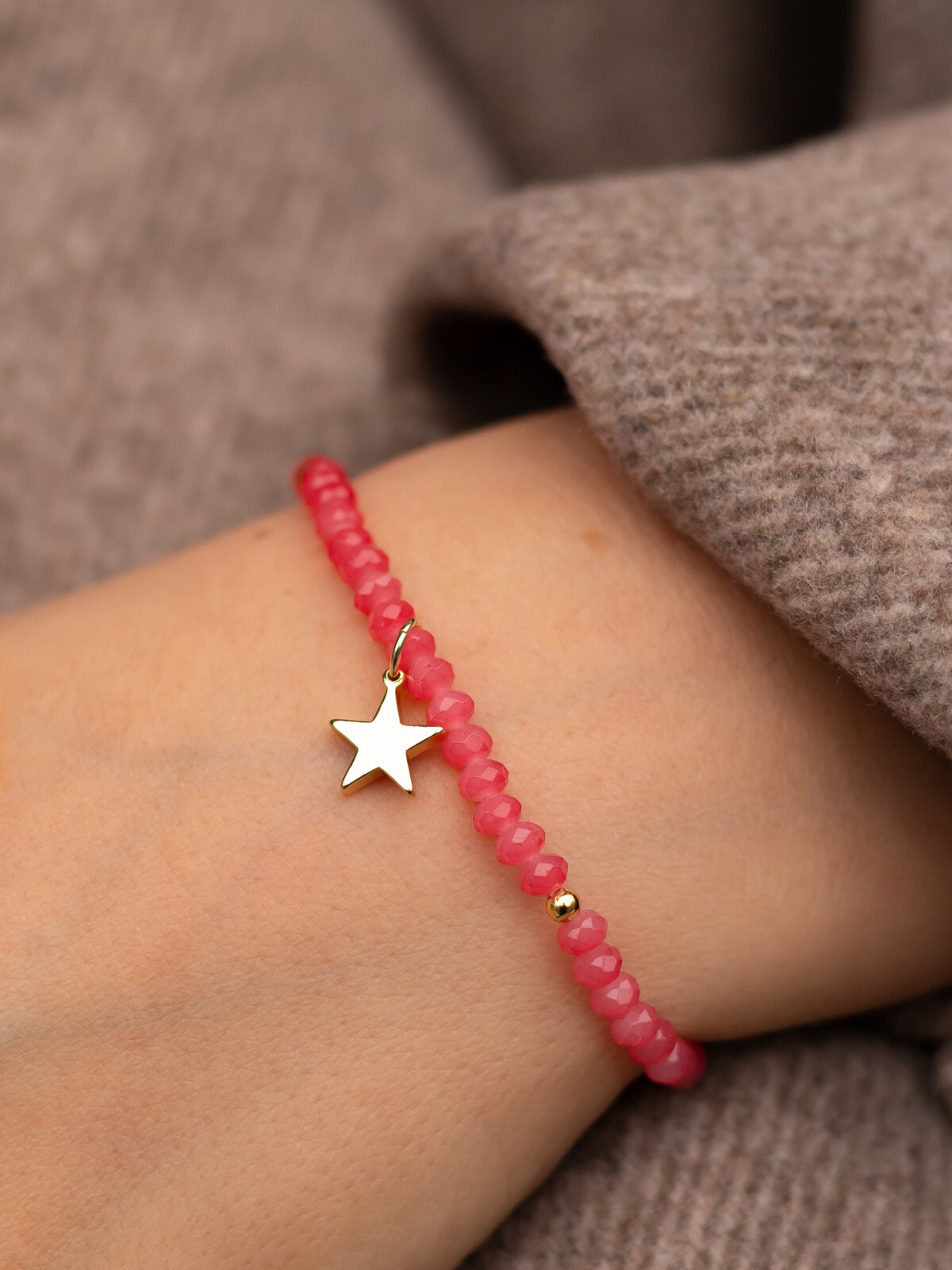 CRYSTAL BEAD BRACELET SPARKLED GERANIUM PINK