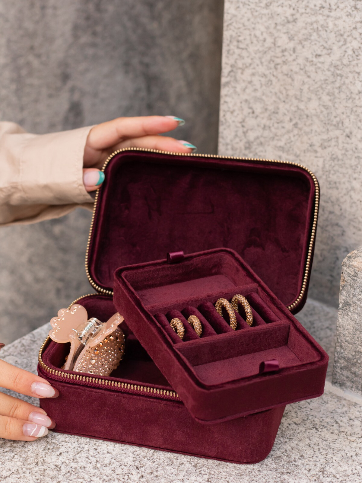 Velvet Jewellery Box Maroon