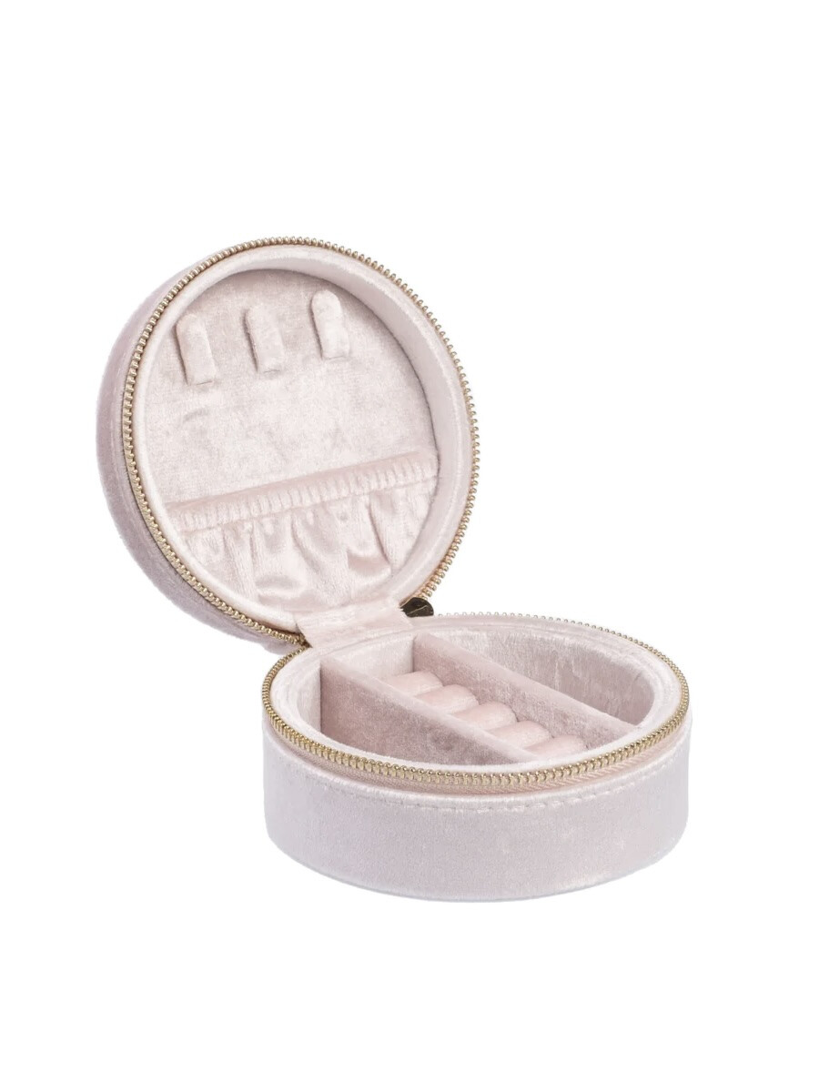 Velvet Jewellery Box Round Sparkled Pale Rose